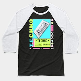 TECHNO  - TR 909 Drum Machine (white/lime/pink) Baseball T-Shirt